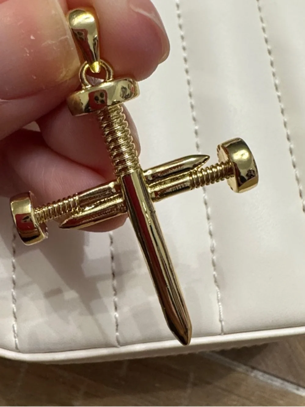 Men’s Gold Nail Cross Pendant - gold plated with CZ stones